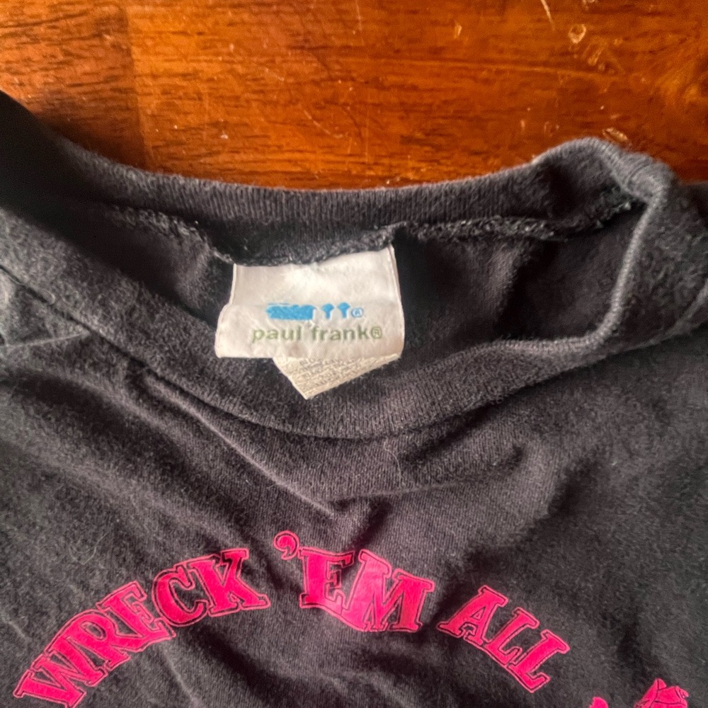 Vintage Paul Frank Kids Black Tee with Pink Graphic 'Wreck 'Em All' - Picture 3 of 4